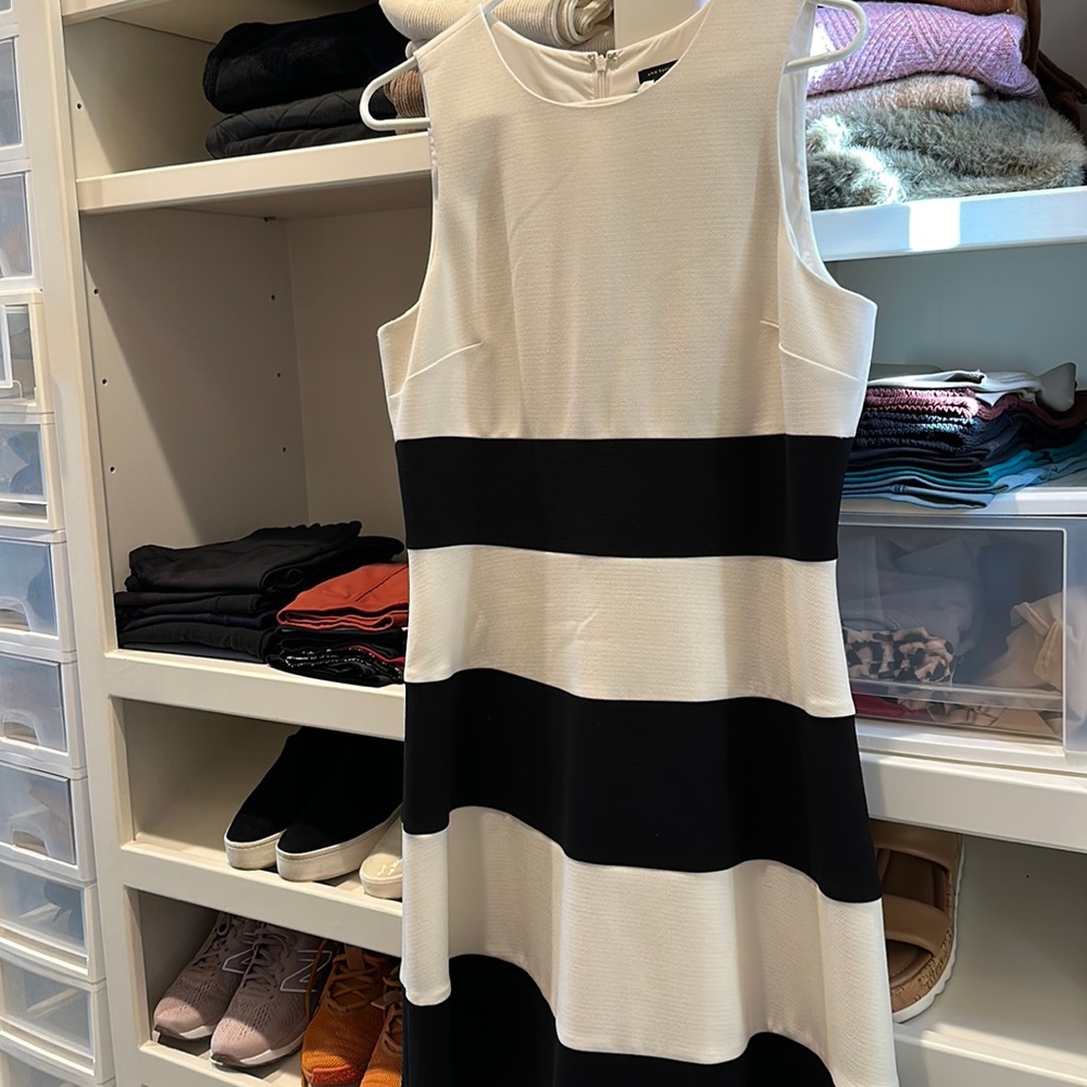 Ann Taylor size 10 cream and black zip up dress. EUC, I lost too much weight.